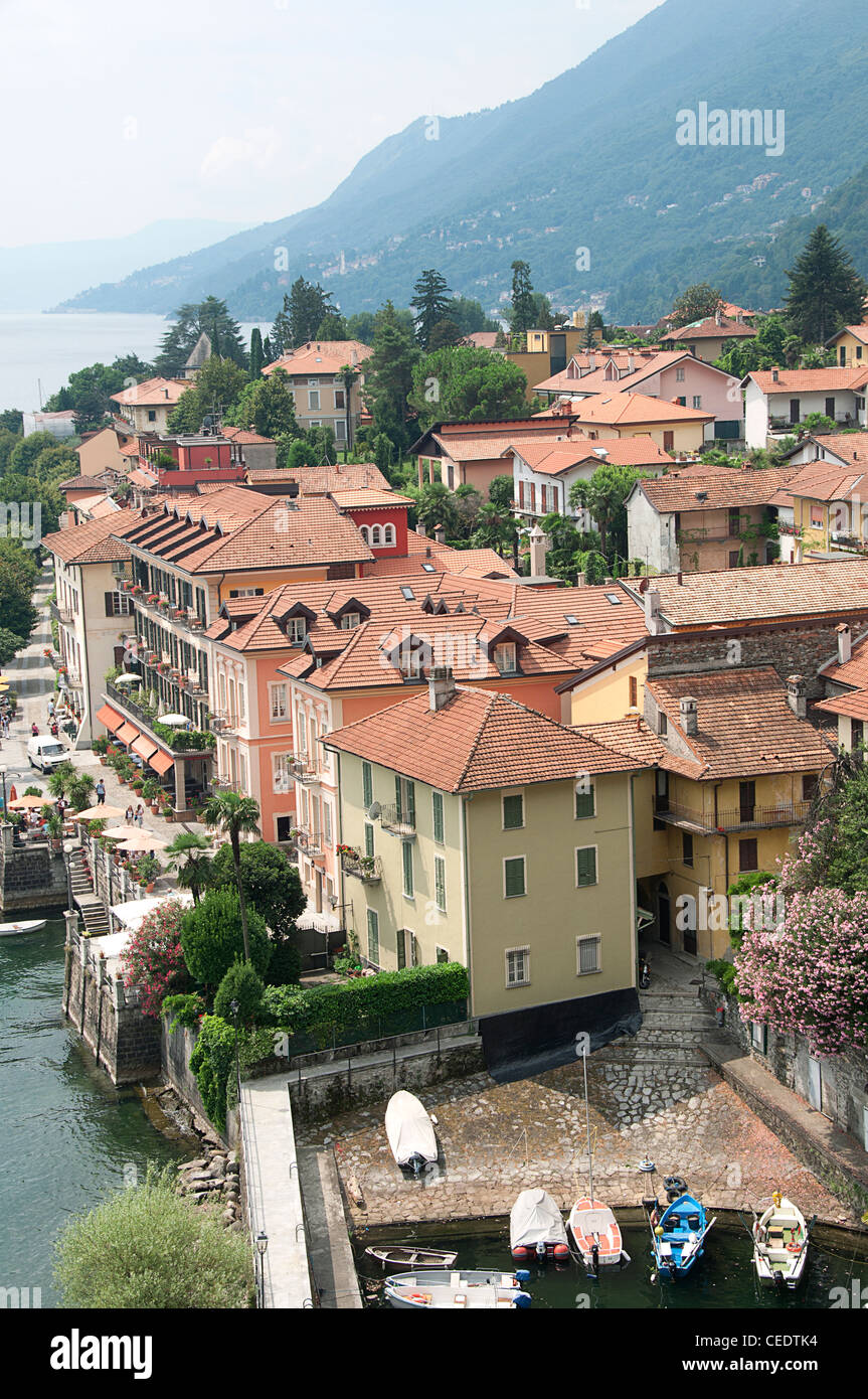 Italy, Piedmont, Lago Maggiore, Cannero Riviera, view of village and lakeside Stock Photo