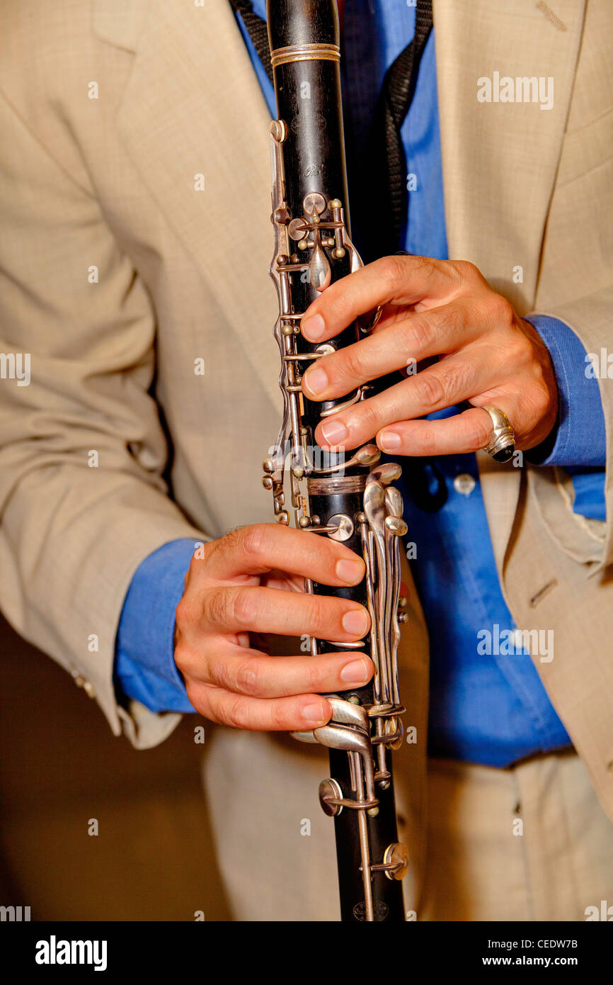 Clarinet flute player Stock Photo