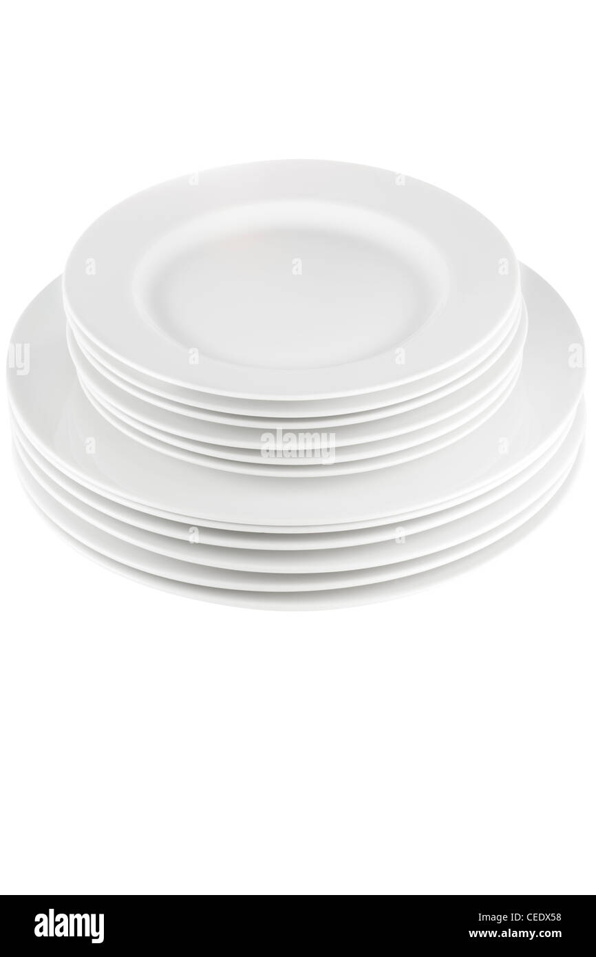stack of white plates Stock Photo