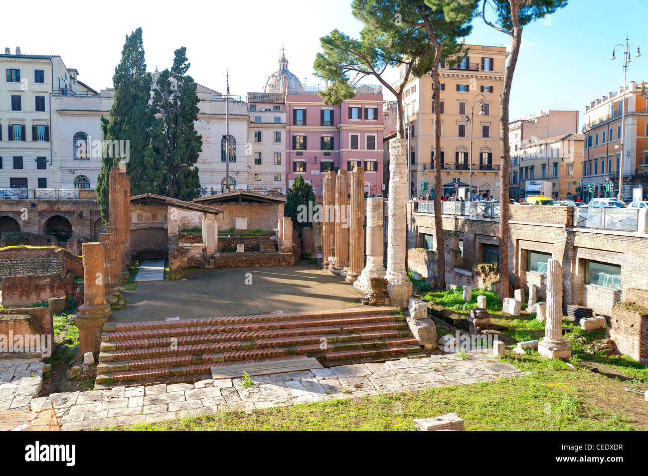 Ancient temple remains. Campus Martius Largo Argentina Rome Italy Stock Photo
