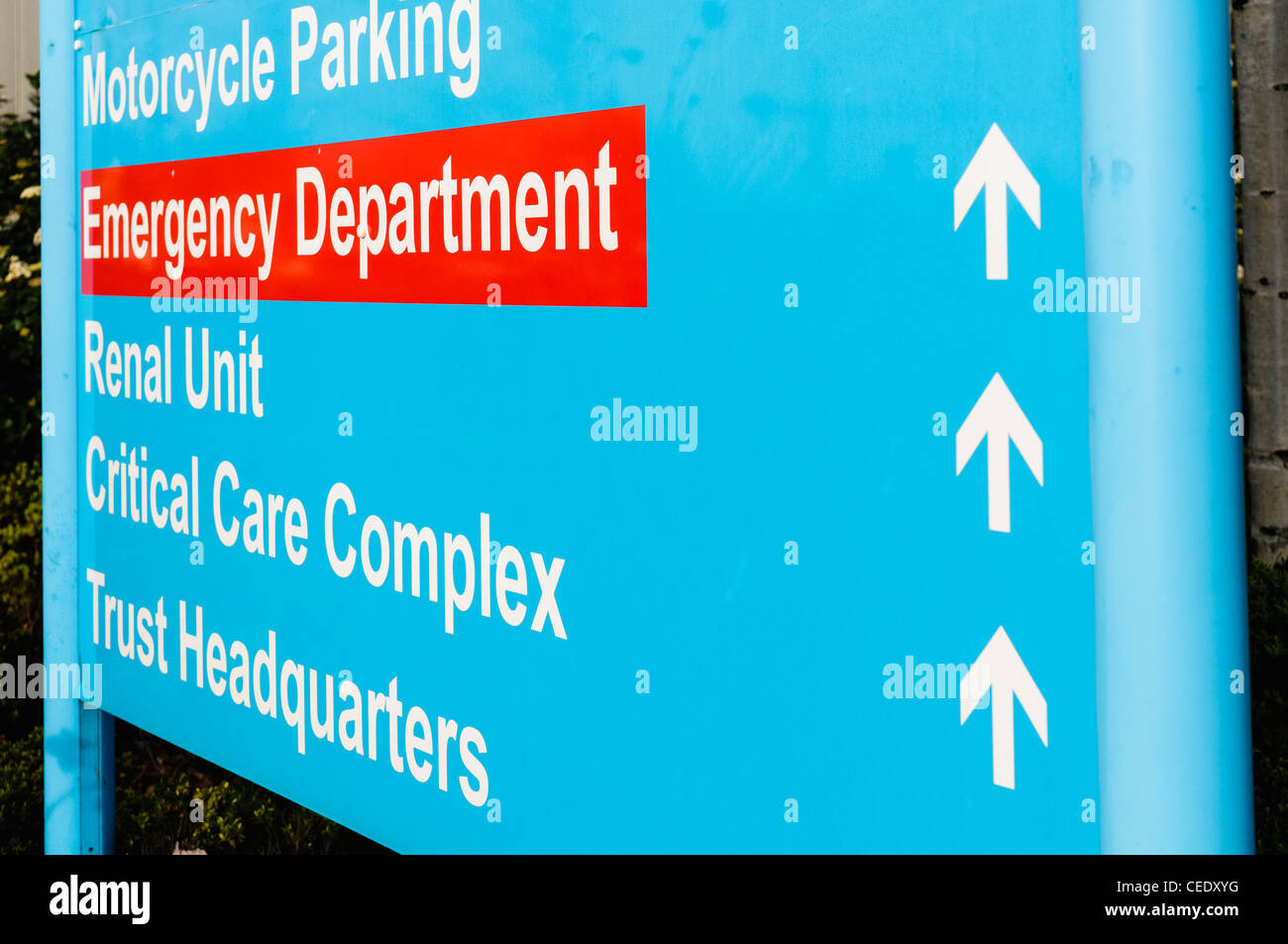 Hospital sign for Emergency Department, Renal Unit, Critical Care and ...