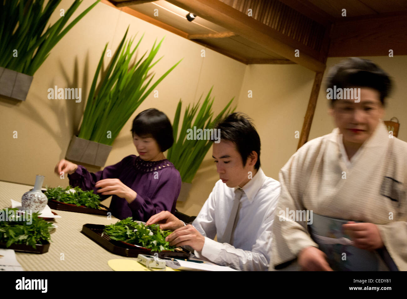 The exclusive Mibu restaurant, owned by Chef Hiroshi Ishida and wife Tomiko , in Ginza, Tokyo , Japan. Stock Photo