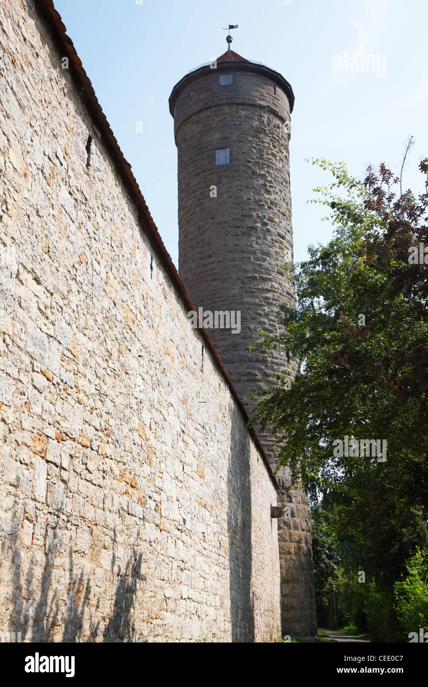 Medieval tower and city ring wall around Rothenburg ob der Tauber, Franconia, Bavaria, Germany Stock Photo