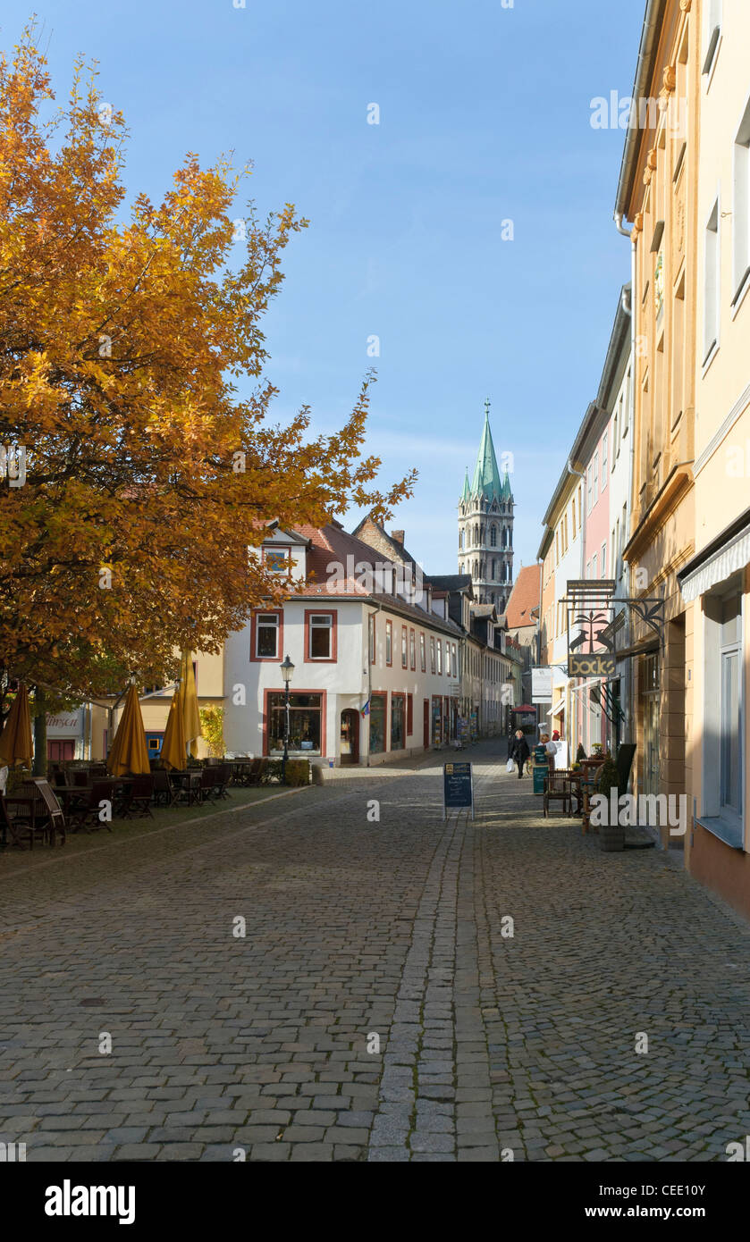 Pedestrian area and cathedral at back, Naumburg, Saxony-Anhalt, Germany, Europe Stock Photo