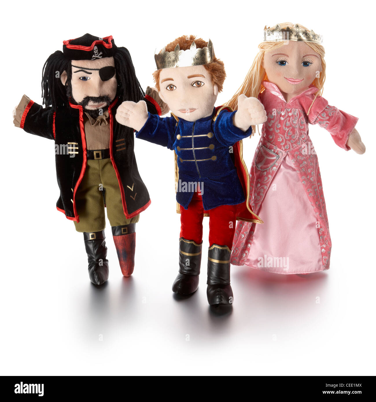 3 string puppets marionettes pirate prince queen Stock Photo