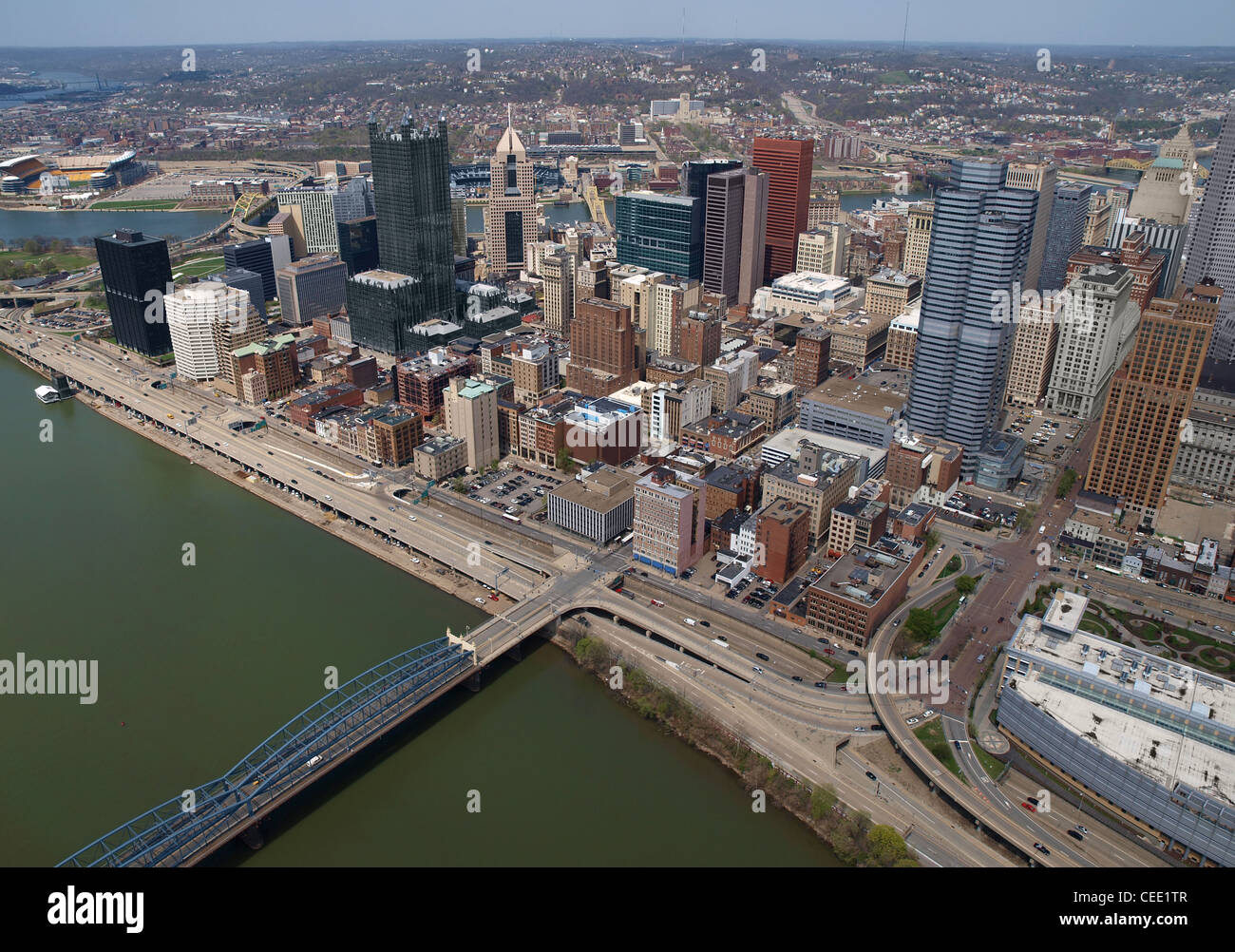 Pittsburgh, Pennsylvania downtown cityscape aerial. Stock Photo