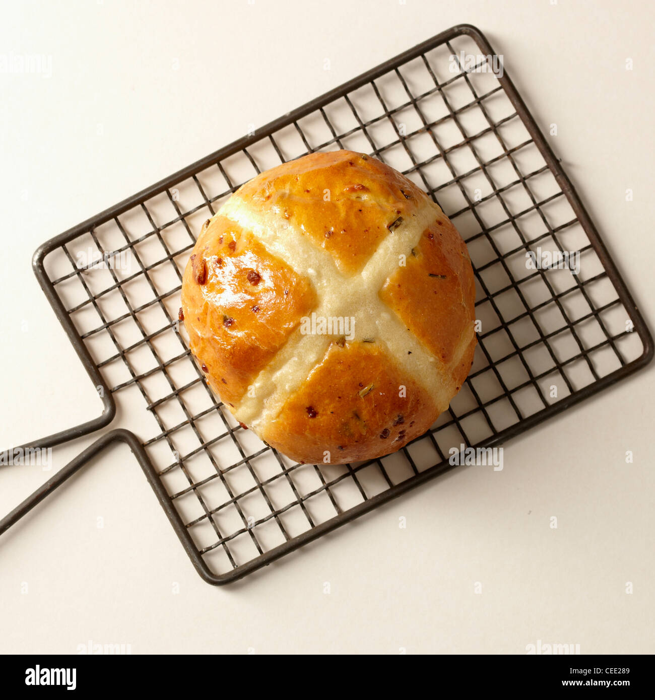 Hot cross bun on wire baking rack stock photo alamy