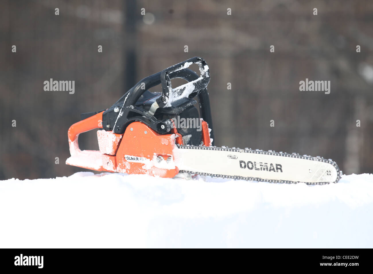 Chainsaw for snow sculpturing Stock Photo
