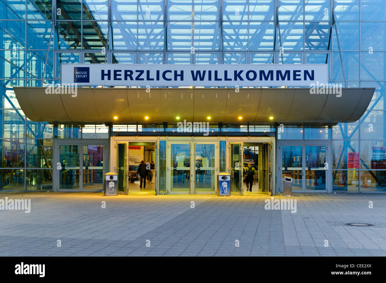 Messe Erfurt Congress Center, exhibition grounds, at dusk, Erfurt, Thuringia, Germany, Europe Stock Photo