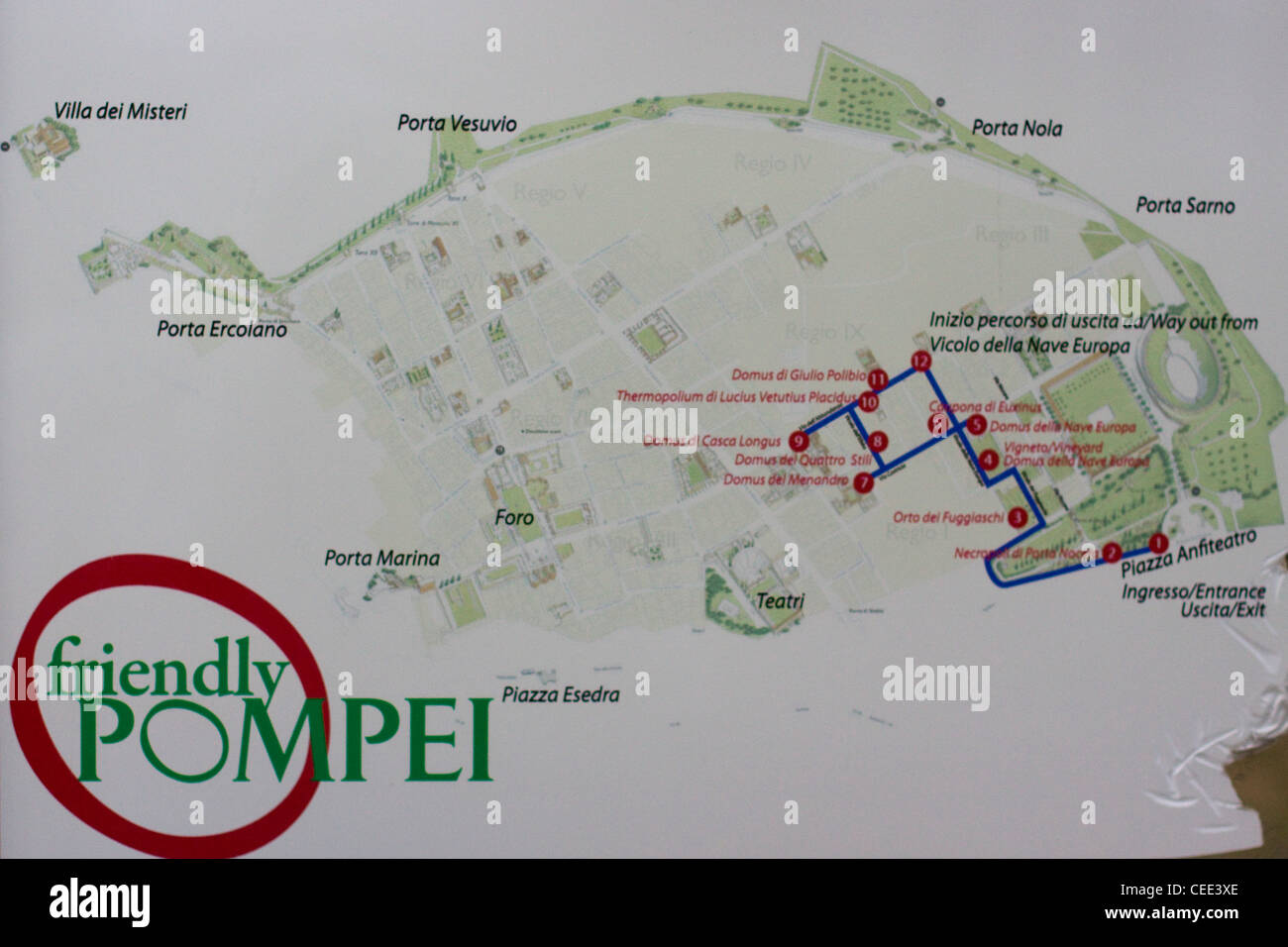 map of the City of Pompeii is a partially buried Roman town-city near modern Naples Stock Photo