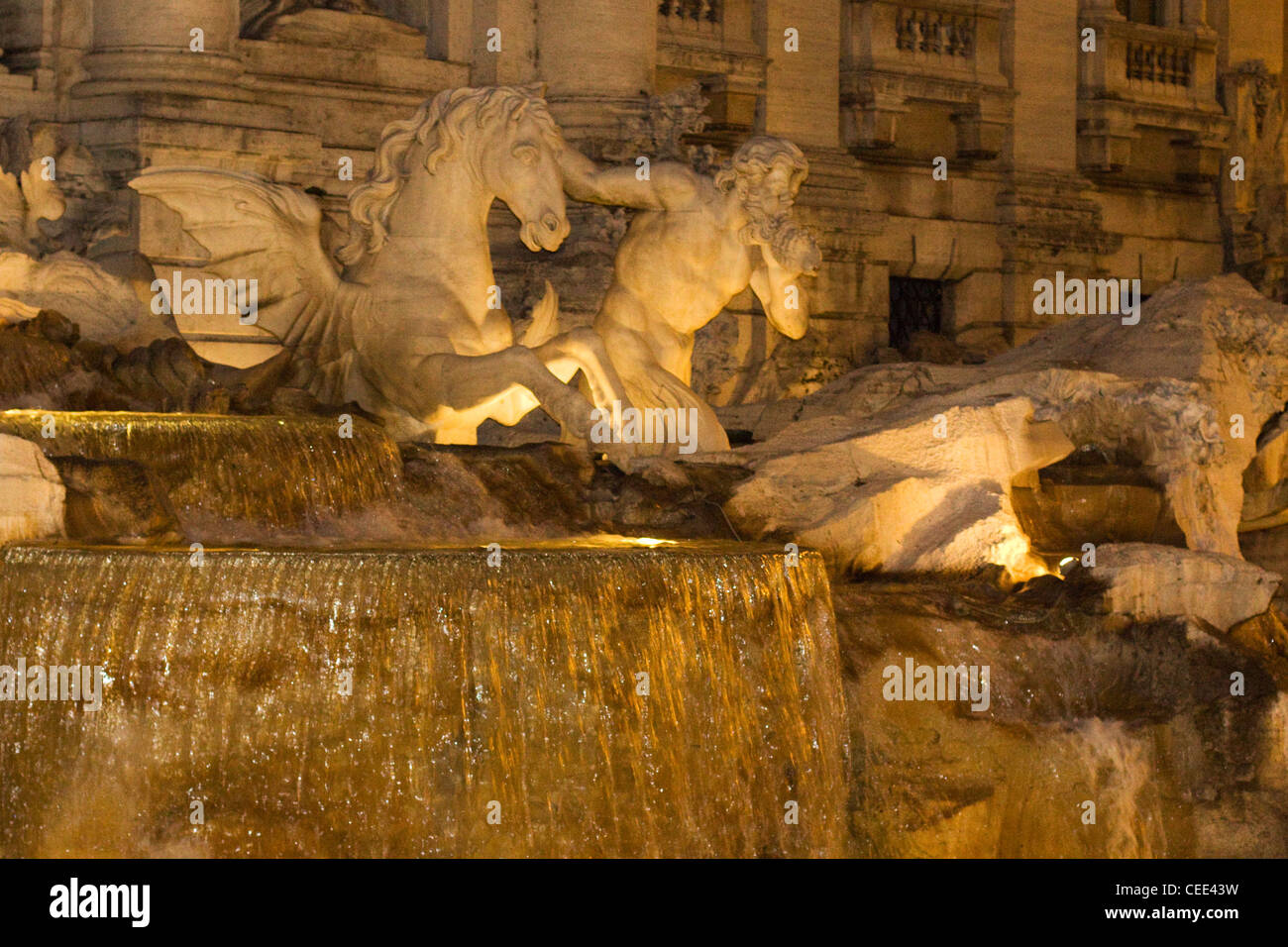 The Trevi Fountain in the Center of Rome Italy Lite up at night The Fontana di Trevi Stock Photo