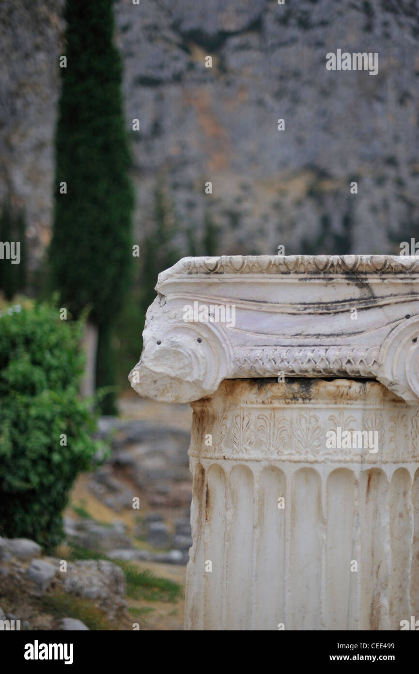 One of the columns that stand in front the Theatre of the Athenians in Delphi; Sterea Ellada, Greece Stock Photo