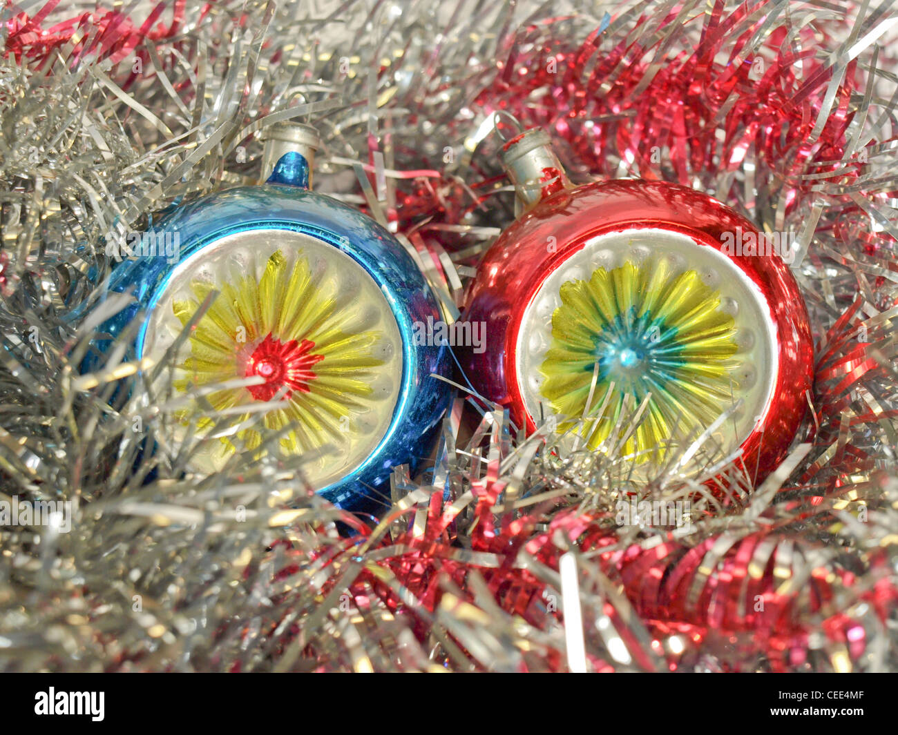 Tinsel and baubles for Christmas tree decoration Stock Photo Alamy