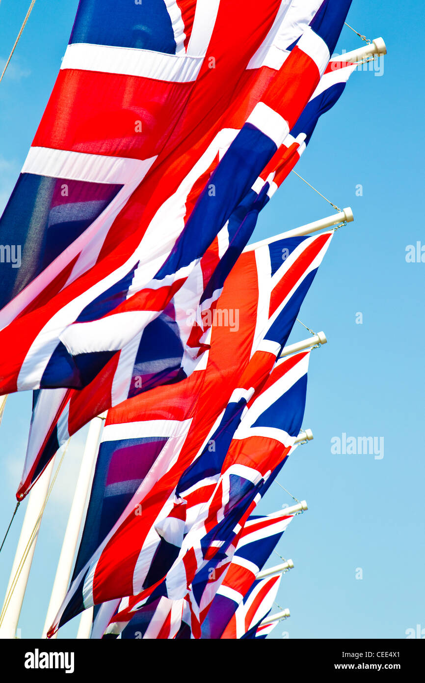 Line of Union Jack flags Great Britain Stock Photo Alamy