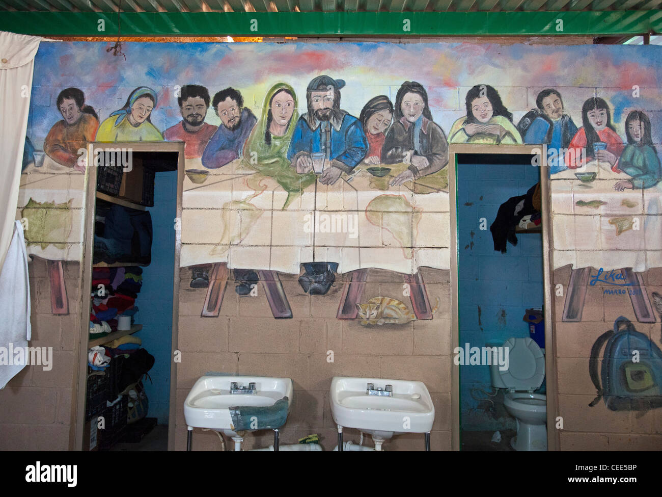 Last Supper Painting at Center that Helps Migrants Deported from USA Stock Photo