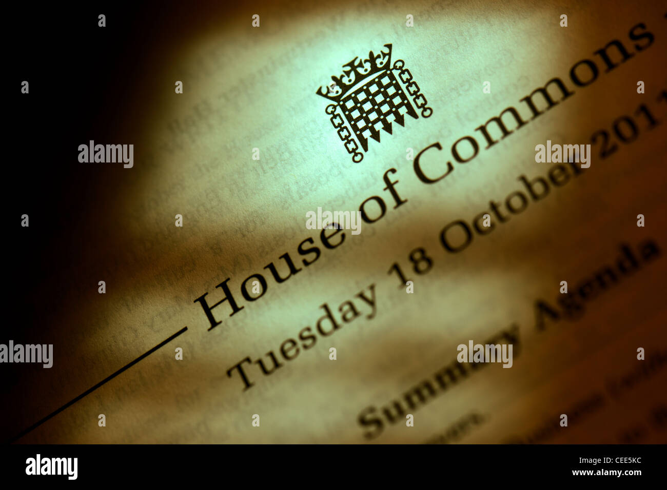 The House of Commons - Order Paper Stock Photo