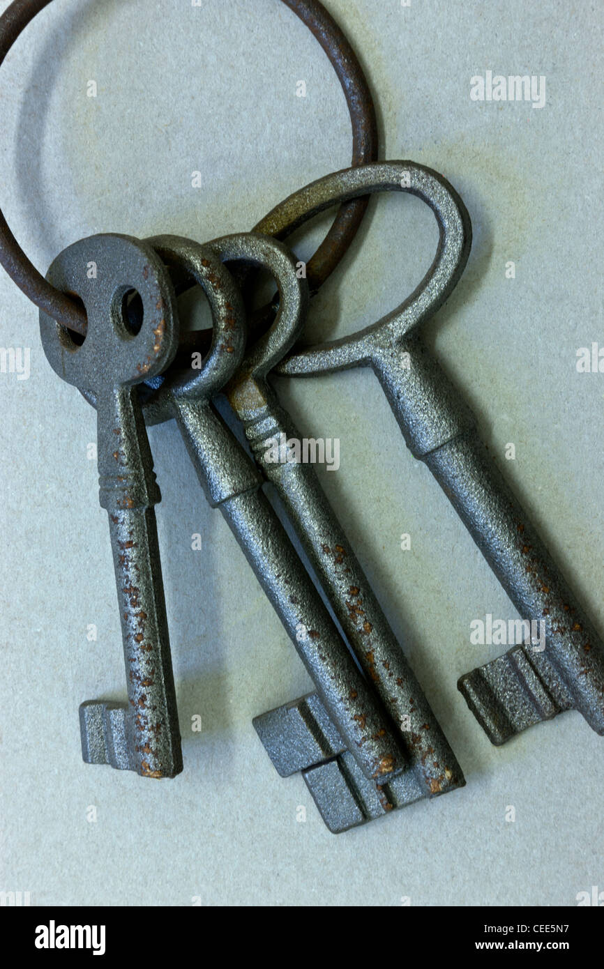 Vintage skeleton keys on ring. Stock Photo