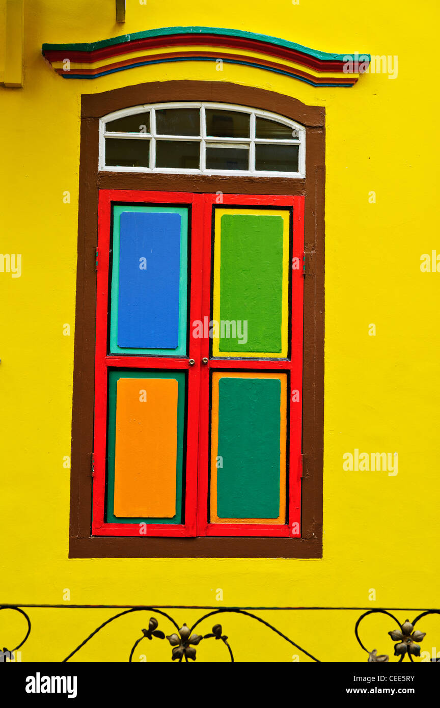 Colourful window, Little India, Singapore. Stock Photo