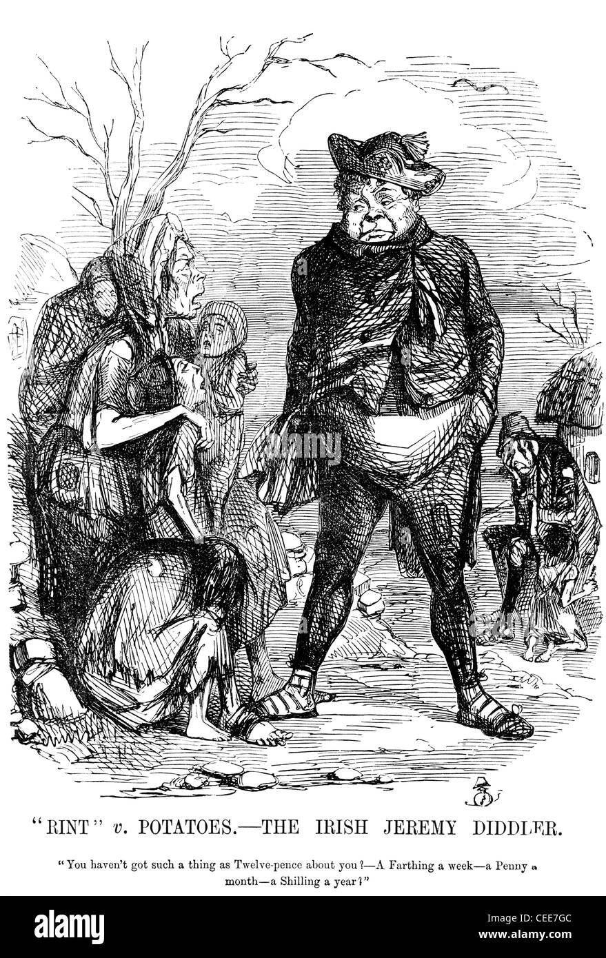Punch cartoon 1845: 'Rint v Potatoes. - The Irish Jeremy Diddler.' Stock Photo