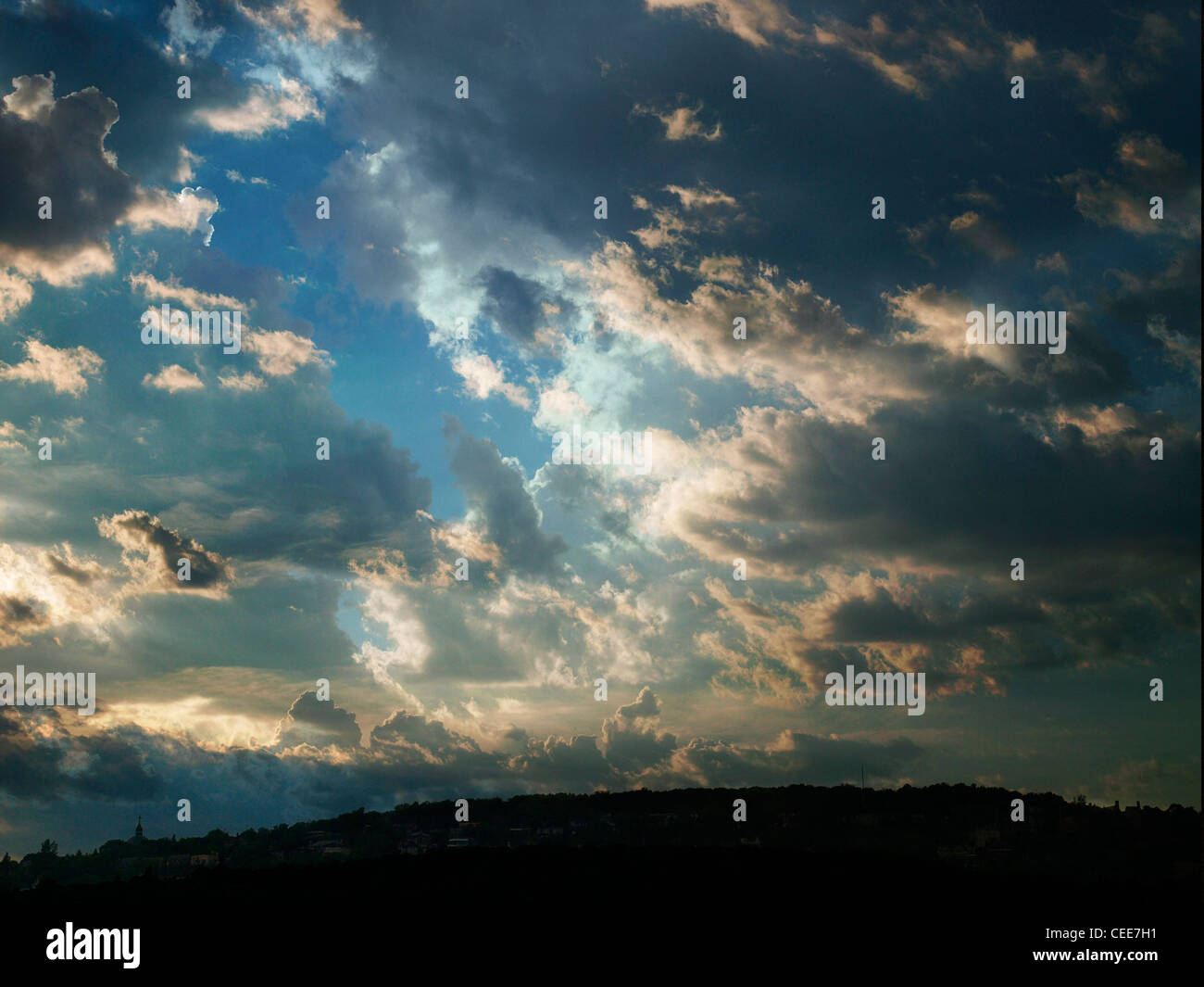 Dramatic sky, beautiful clouds formation, thunderstorm weather Stock Photo