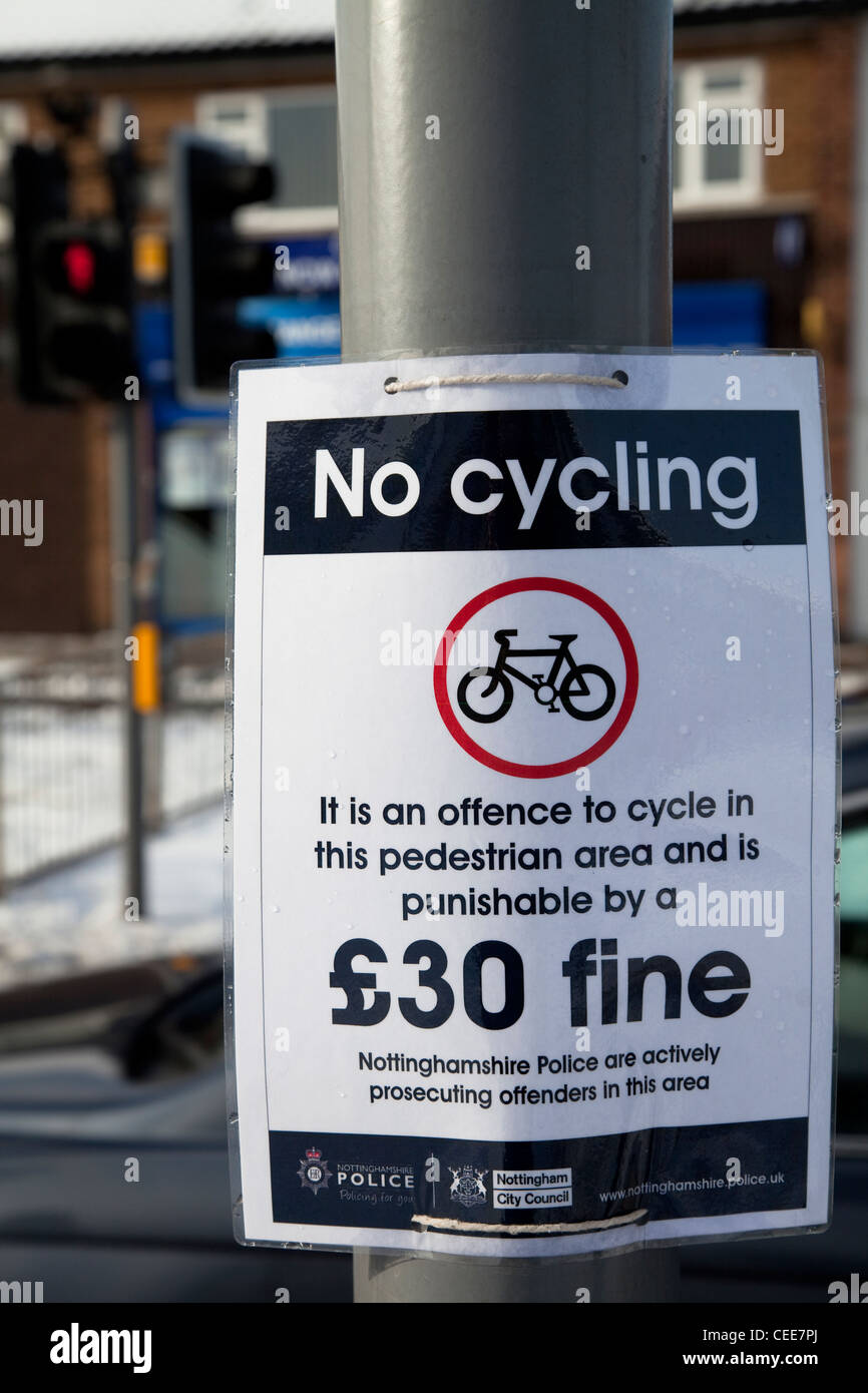 No cycling offence notice £30 fine Nottinghamshire Police England UK Stock Photo