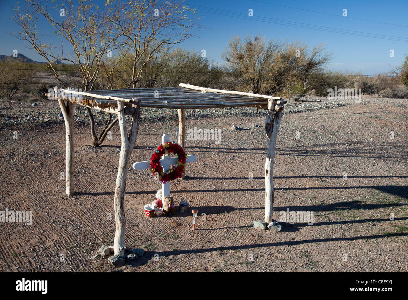 A shrine at the side of a road on the Tohono O