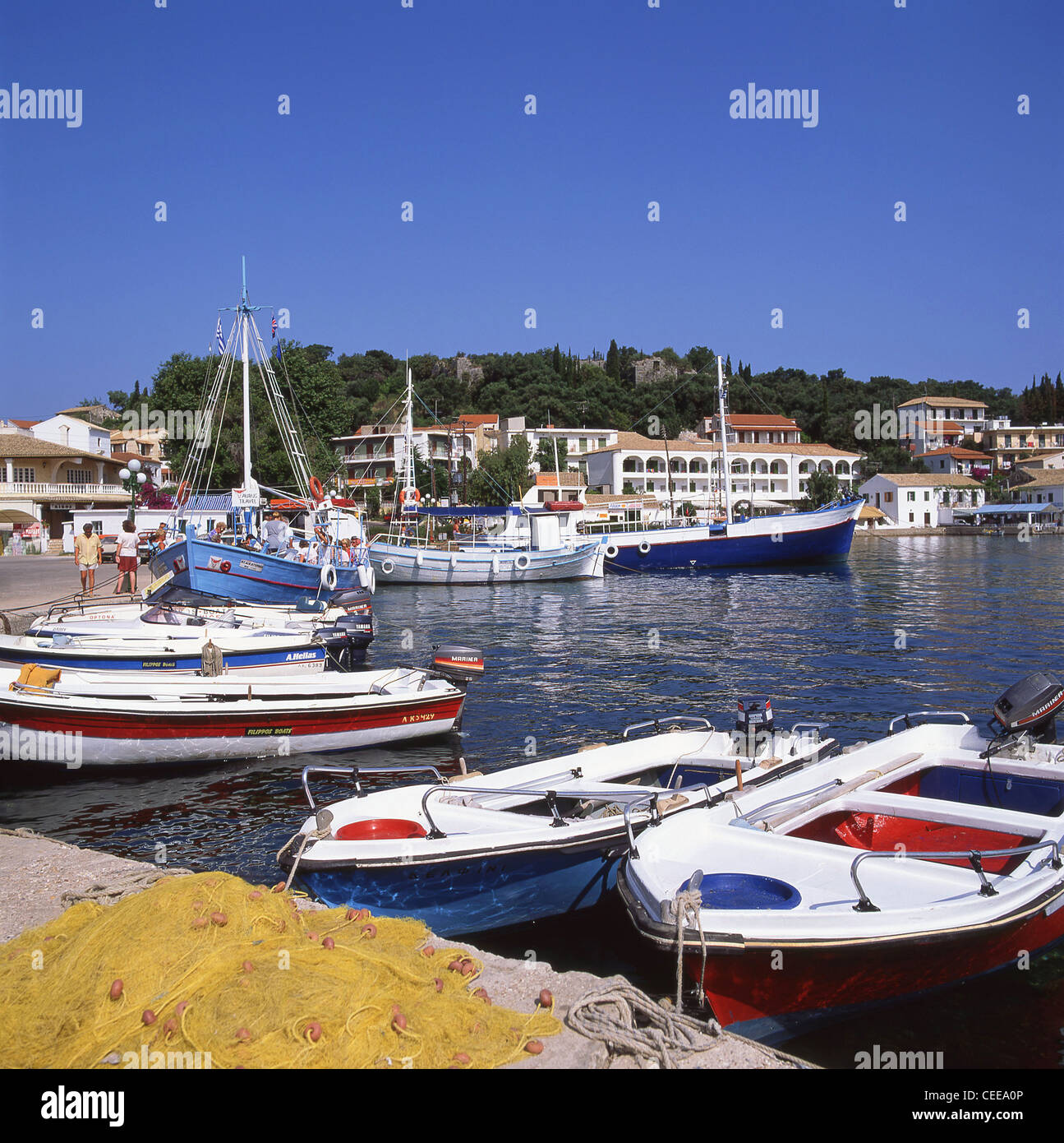 Kassiopi Harbour, Kassiopi, Corfu, Ionian Islands, Greece Stock Photo