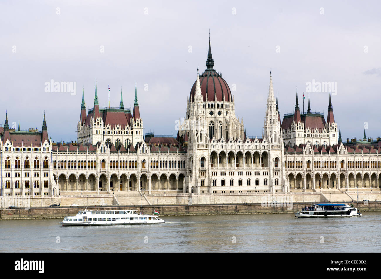 The building of the Hungarian parliament in Budapest on the river Danube Stock Photo