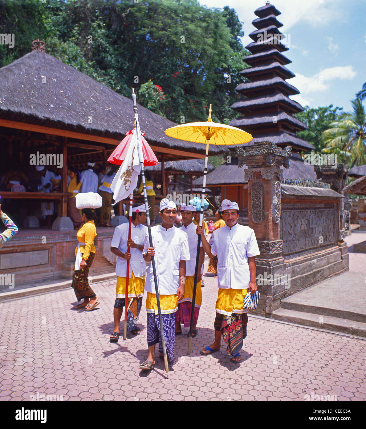 Procession in Temple of The Bats, Goa Lawah, Bali, Bali Province, Lesser Sunda Islands, Indonesia Stock Photo