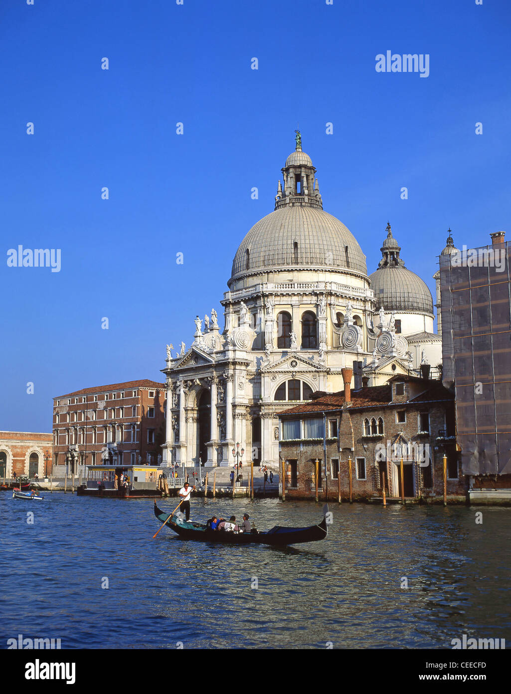 Gondola on Grand Canal showing Santa Maria Della Salute, Venice, Venice Province, Veneto Region, Italy Stock Photo