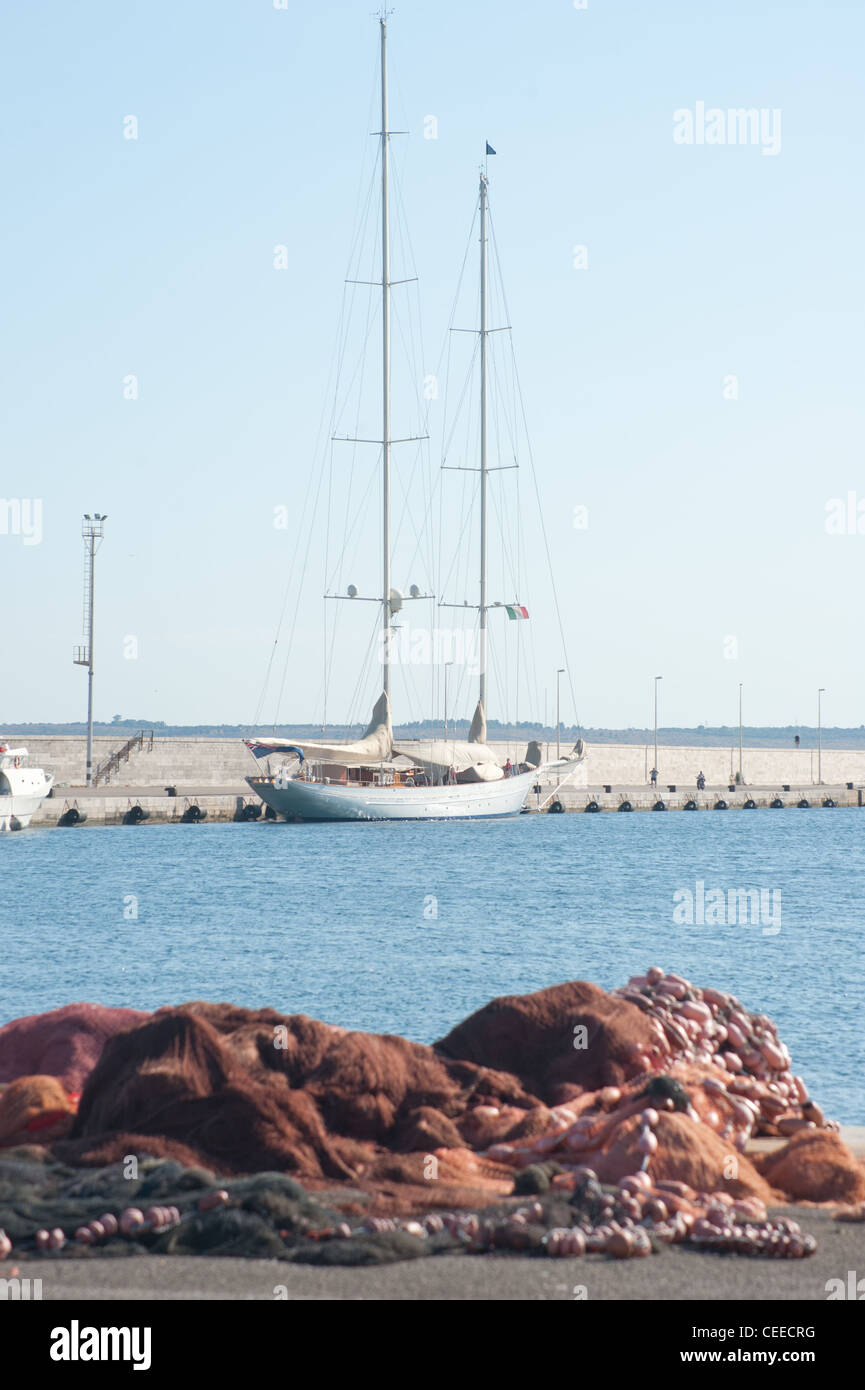 The schooner Adela I°  moored in the Gallipoli port, Italy Stock Photo