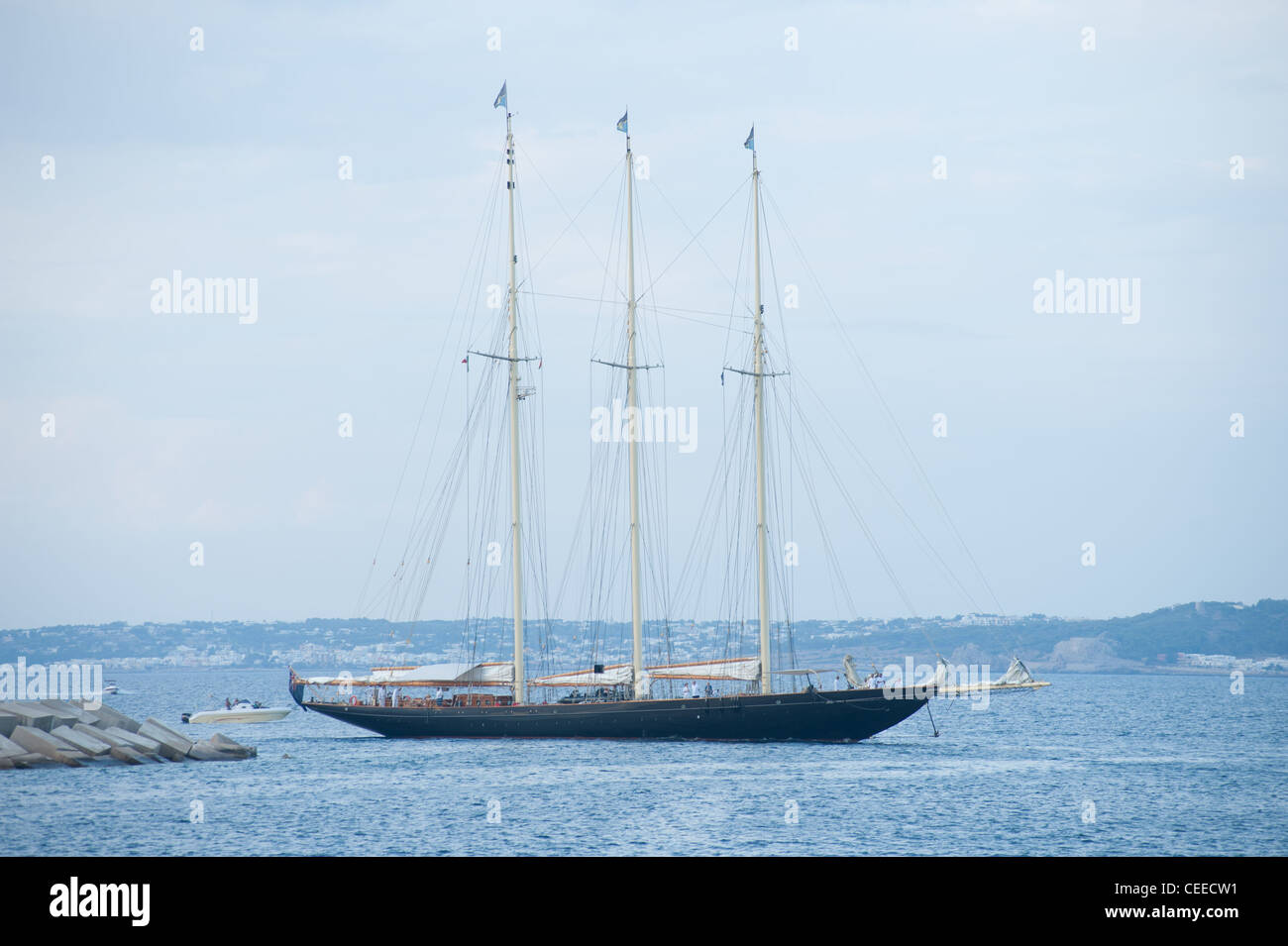 The schooner 'Atlantic' approaching the Gallipoli port, Apulia, Italy Stock Photo