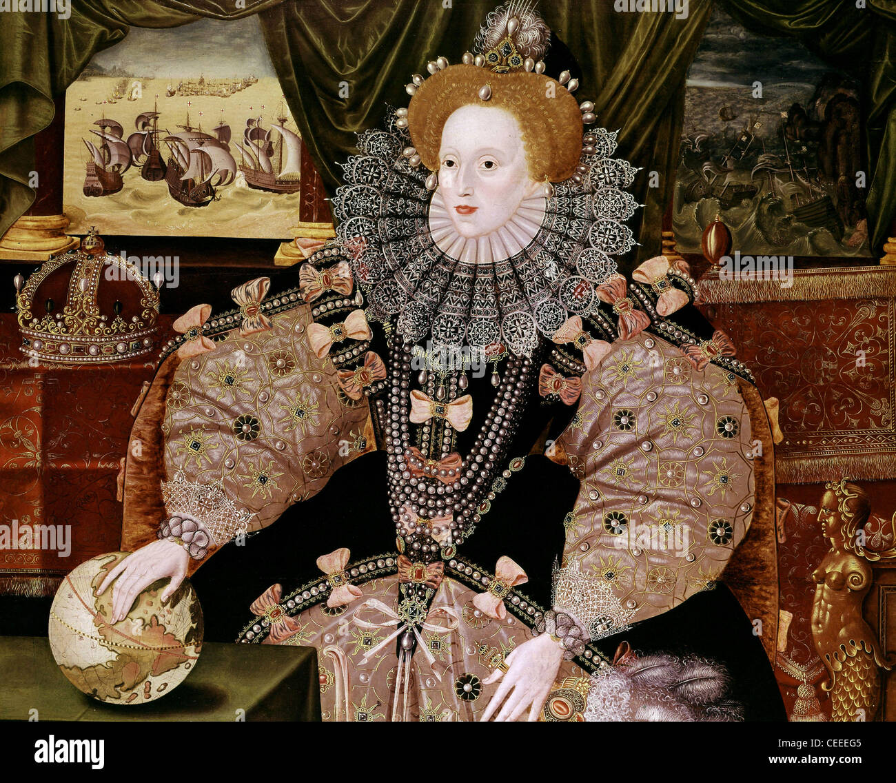 George Gower Portrait of Queen Elizabeth I (the First) known as the Armada portrait Woburn Abbey Stock Photo