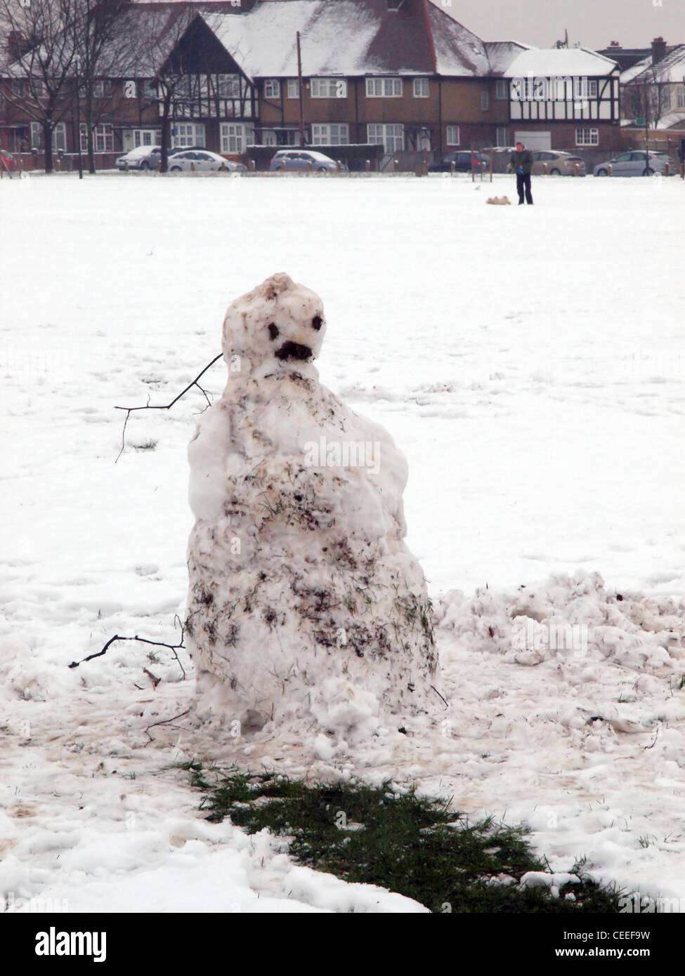 A snow man on Figges Marsh in Mitcham Stock Photo