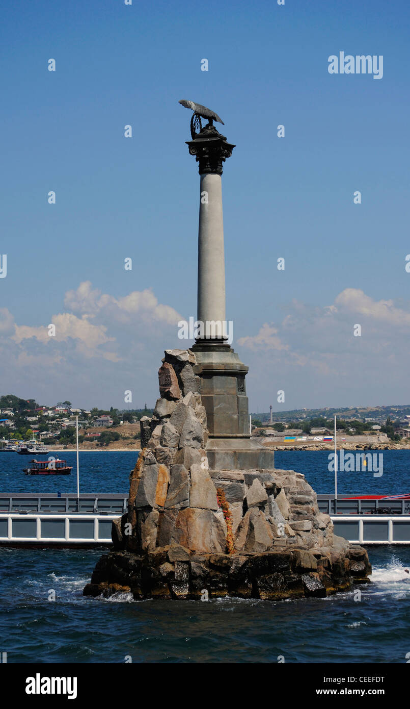 Ukraine. Sevastopol. Monument to the Scuttled Ships. 1905. By A.G. Adamson, V.A. Feldman and O.I. Enberg. Sevastopol bay. Stock Photo