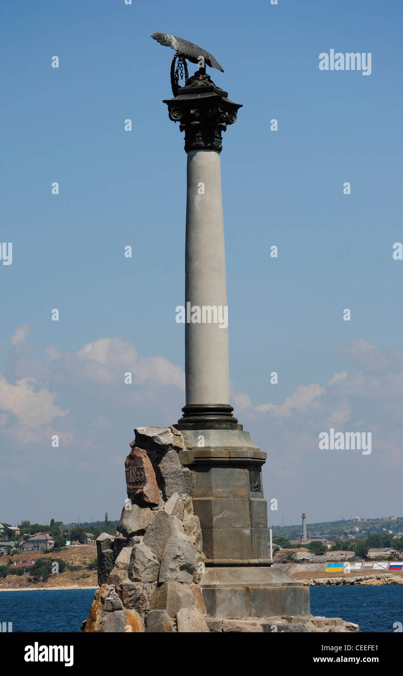 Ukraine. Sevastopol. Monument to the Scuttled Ships. 1905. By A.G. Adamson, V.A. Feldman and O.I. Enberg. Sevastopol bay. Stock Photo