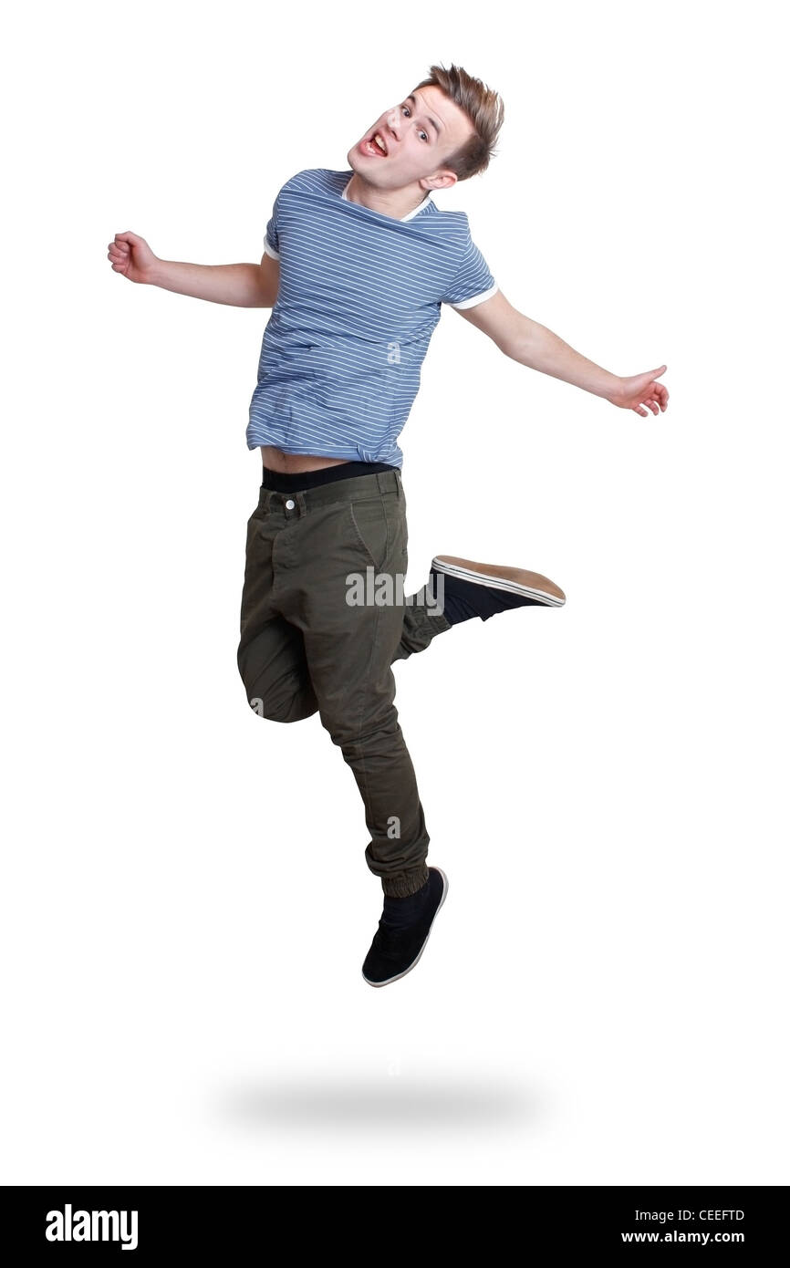 A guy jumping with joy Stock Photo