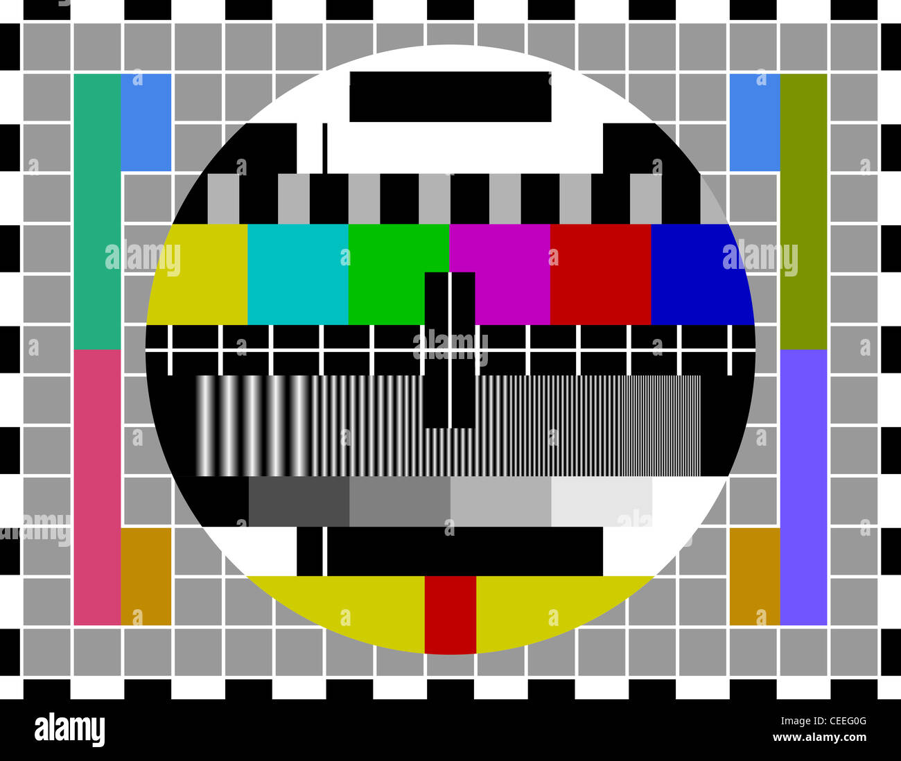 PAL TV test signal - Classic pattern for testing TV signal quality in PAL television systems Stock Photo