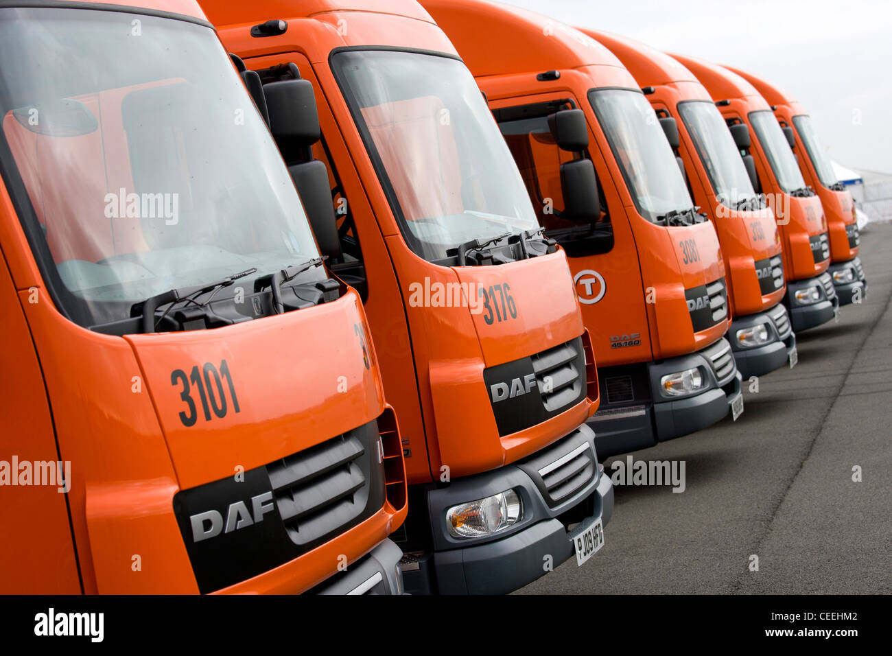 A row of DAF TNT livered trucks. Stock Photo