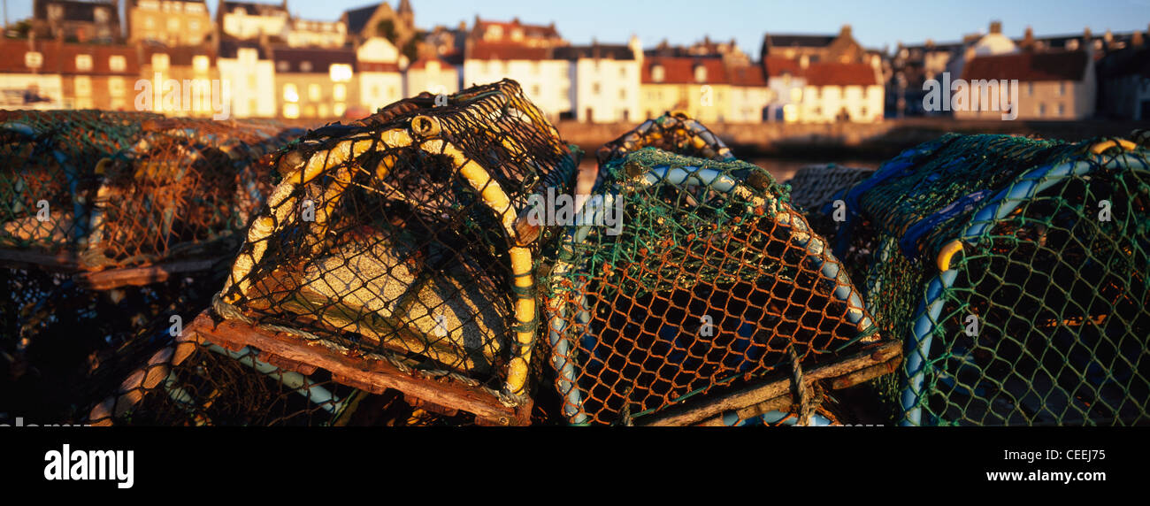 Lobster Creels at St Monans Harbour, Fife Stock Photo