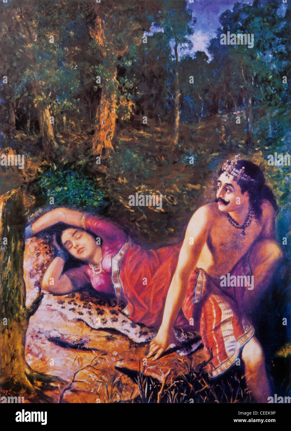 Raja Ravivarma Painting - Nala and Damayanthi Stock Photo