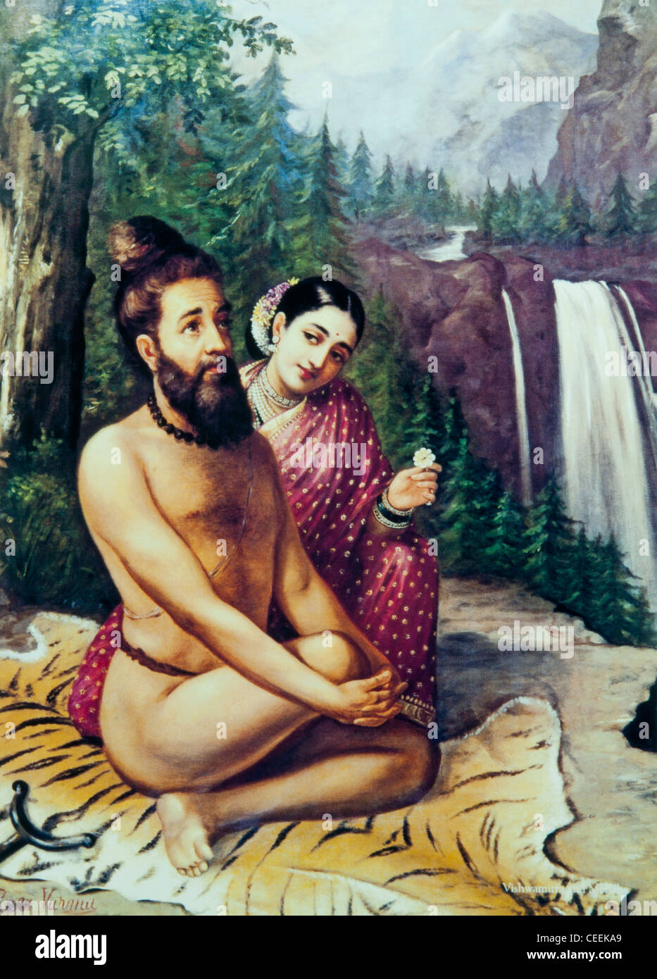 Vishvamitra and Menaka, painting by Raja Ravi Varma. Stock Photo