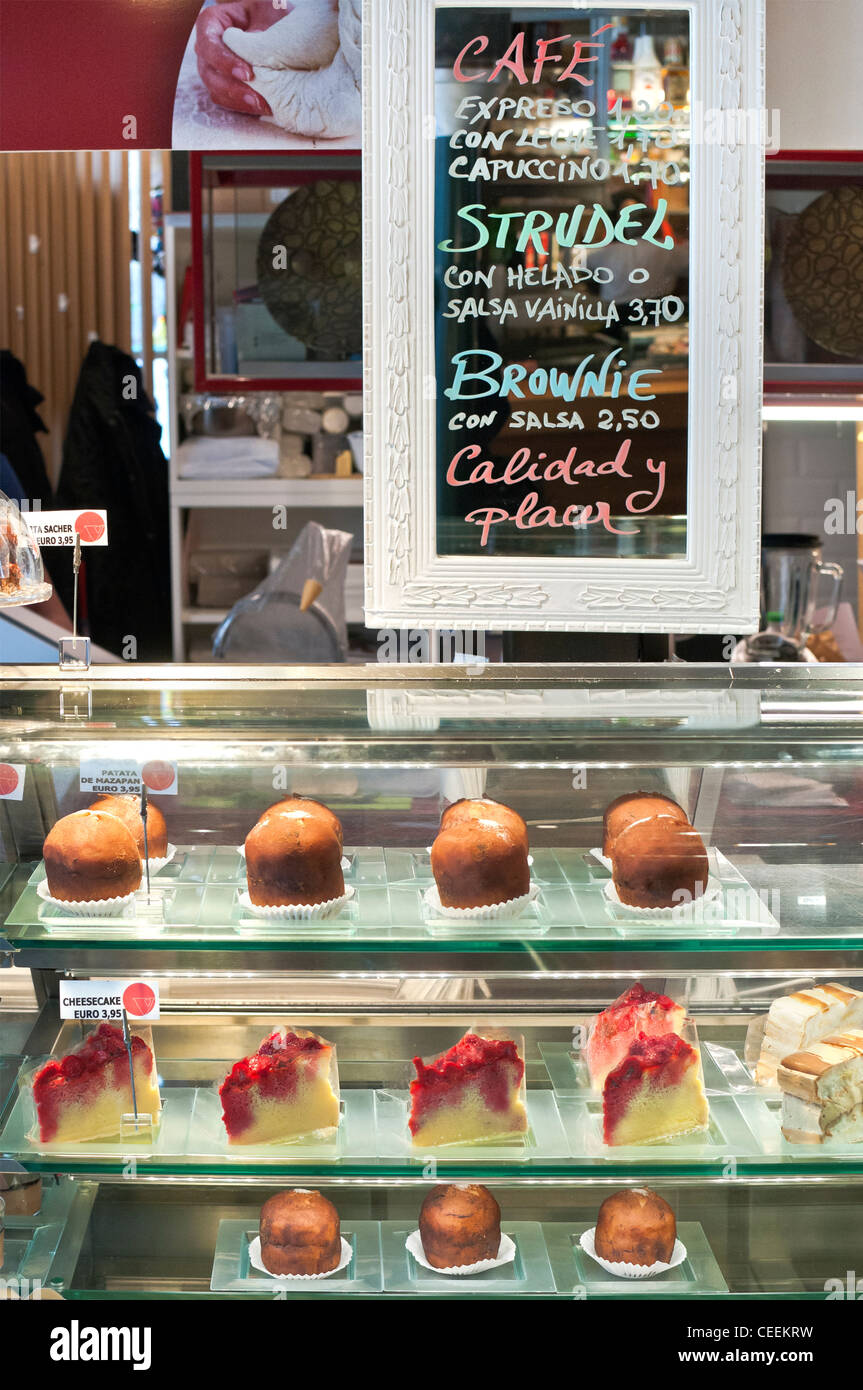 A cafe serving cakes in the Mercado de San Miguel, just off of the