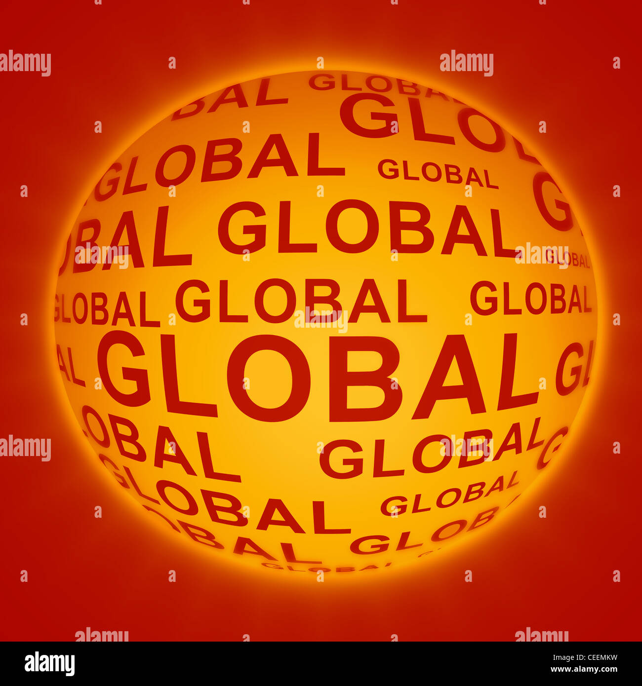 Illustration depicting a glowing orange sphere with the words 'global ...