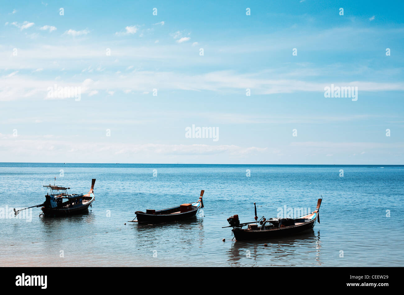 long tail boats in Andaman Sea, Thailand Stock Photo