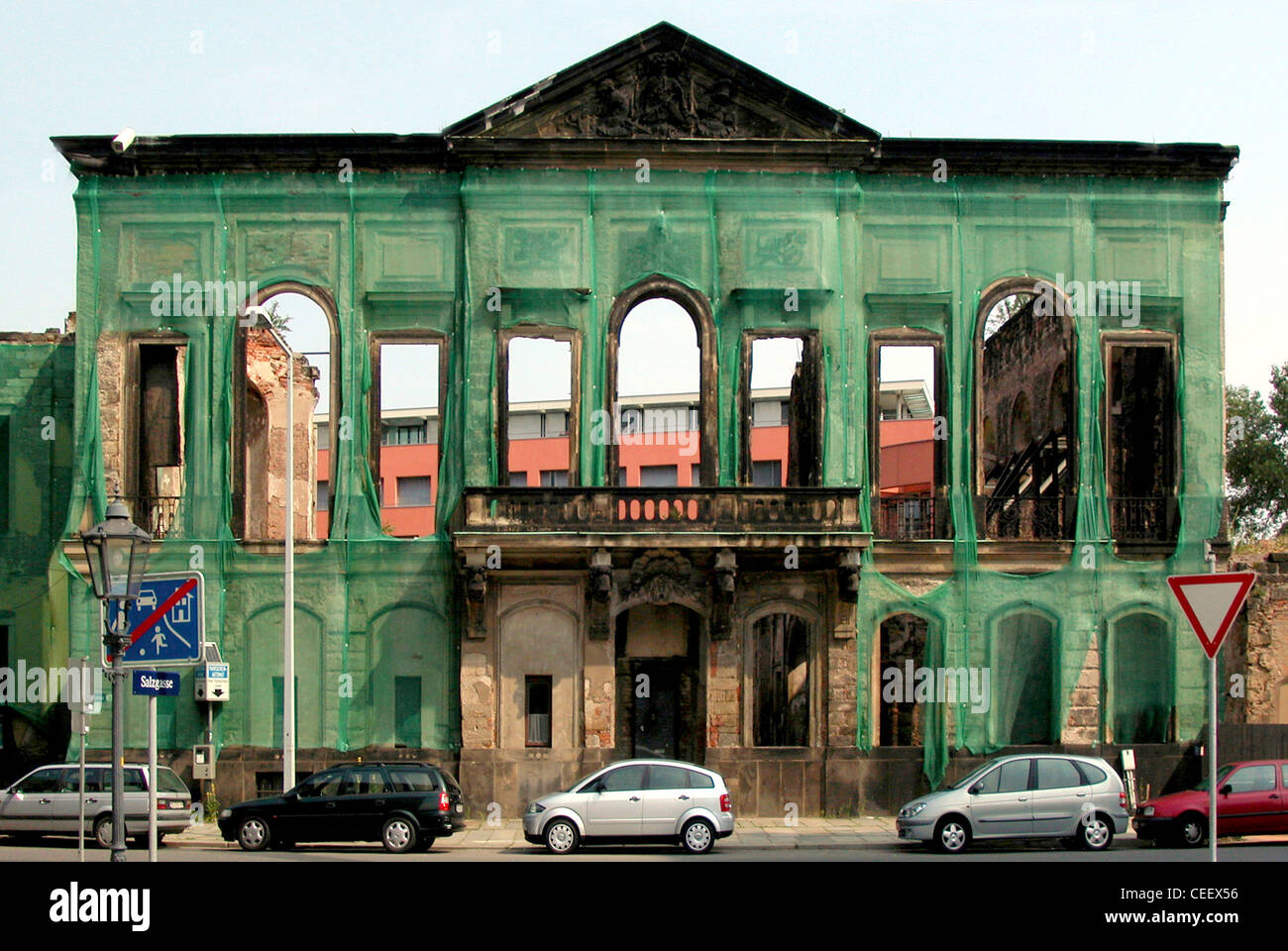 Ruin of the Kurlaender Palais in Dresden before the reconstruction in the year 2002. Stock Photo