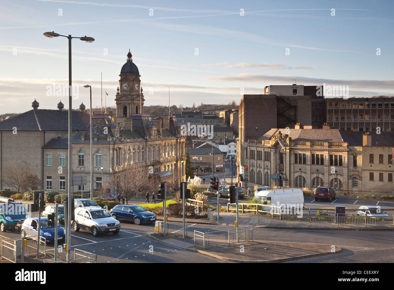 Dewsbury, West Yorkshire, with a view towards the Town Hall. Stock Photo