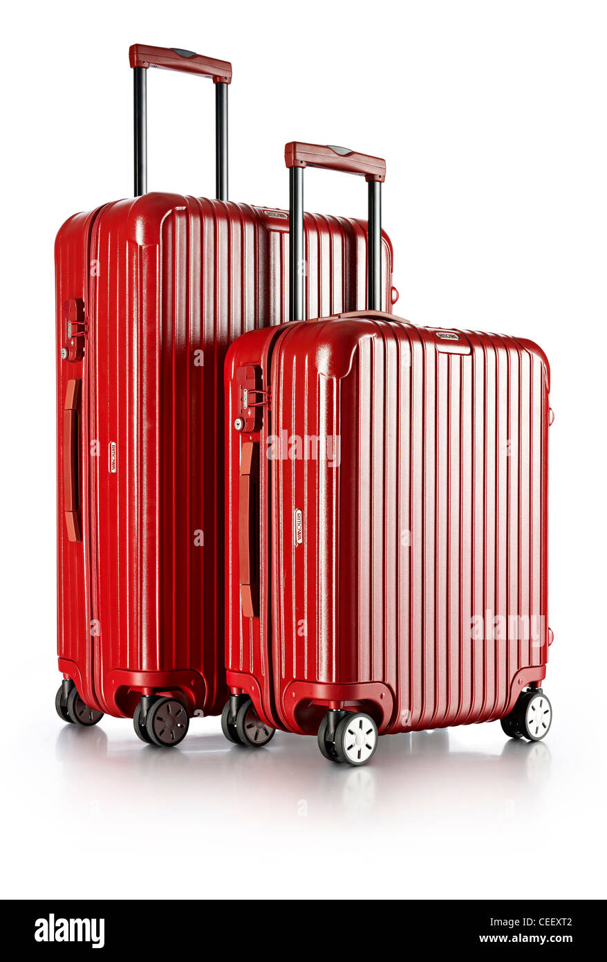 bright red travel suitcases journey holiday cut-out cut out Stock Photo
