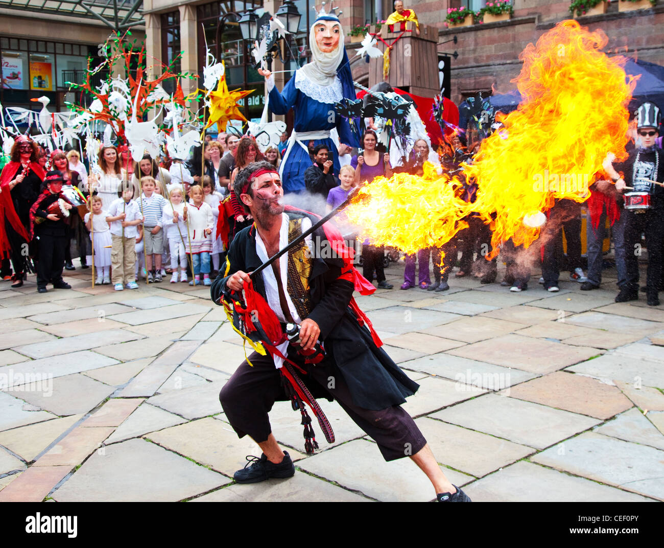Fire eater at Chester's Midsummer watch parade Stock Photo Alamy