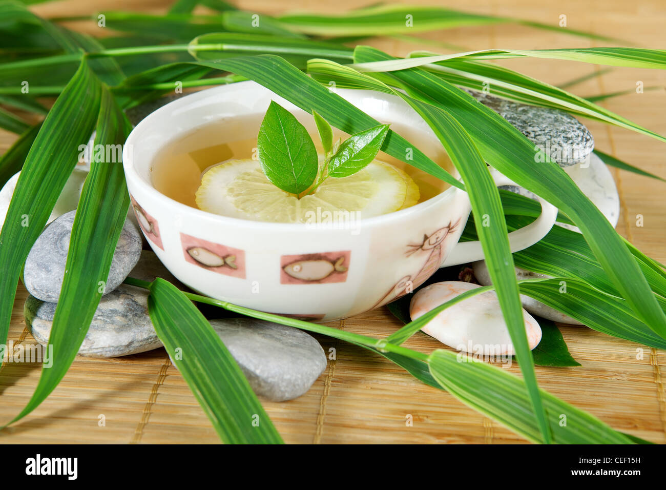 Healthy green tea cup wiht lemon Stock Photo Alamy
